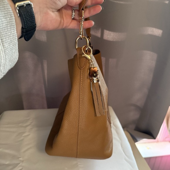 Pom Pom London Lambeth Leather Convertible Bucket Bag Maple Brown - Picture 6 of 16